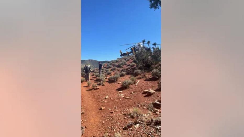 Ill hikers are rescued by a ranger helicopter in the Grand Canyon in mid-May.
