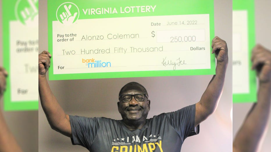 Alonzo Coleman is pictured in a provided image after winning $250,000 in Virginia’s Bank a Million game. (Credit: Virginia Lottery)