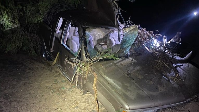 A truck was found submerged in a wash after Wednesday's storms in Mohave County.