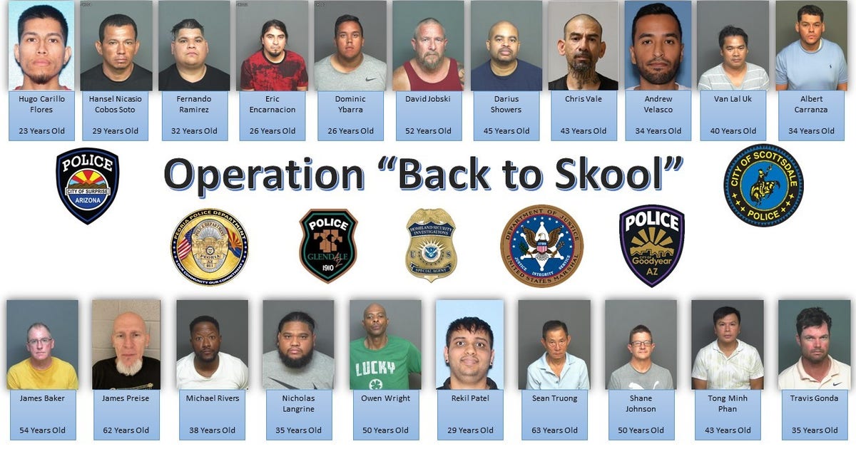 Arizona police arrest 21 men in child sex crimes, human trafficking ...