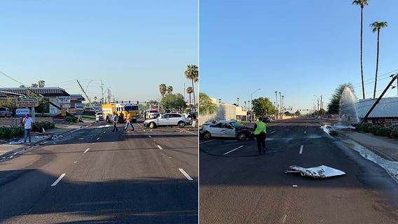 Glendale road shut down after box truck crashes into power pole, building