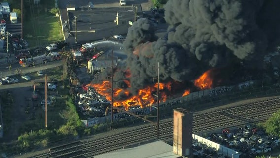 3-alarm fire at a North Philadelphia junkyard under control