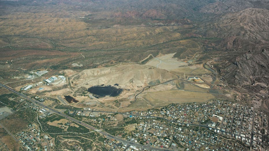 Aerial view of the mining town of Superior, Pinal County, Arizona.