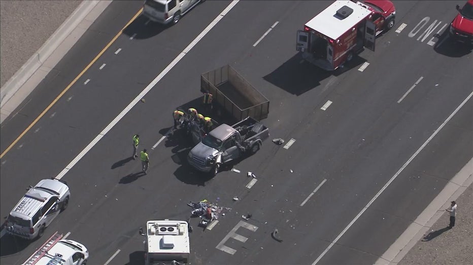 The scene of a crash on Interstate 10 in Phoenix.