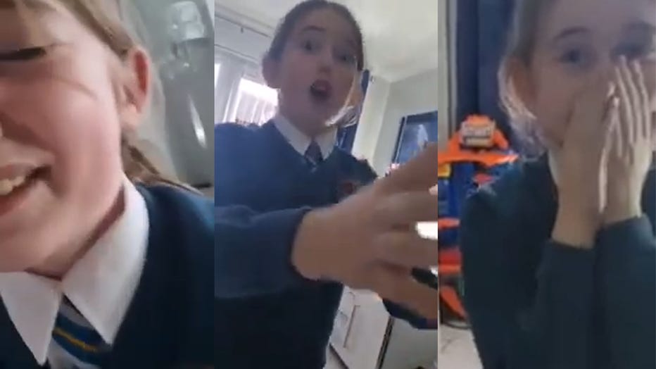 Eireann, 9, was brought to tears on Nov. 10, 2022, as she was surprised by the news that her mother was declared cancer-free. (Credit: Leeanne O'Donoghue via Storyful)