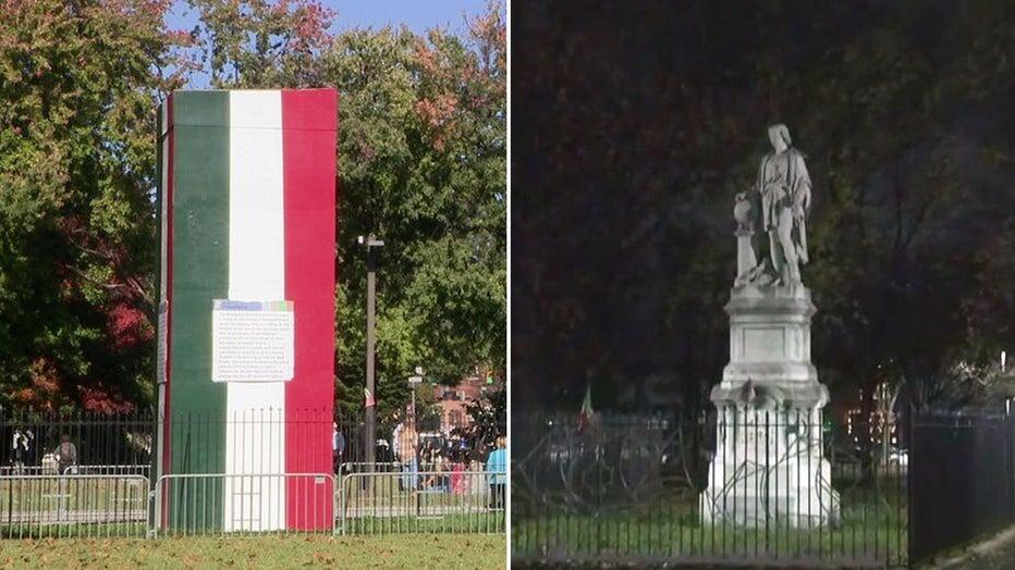 Box covering Christopher Columbus statue in South Philadelphia has