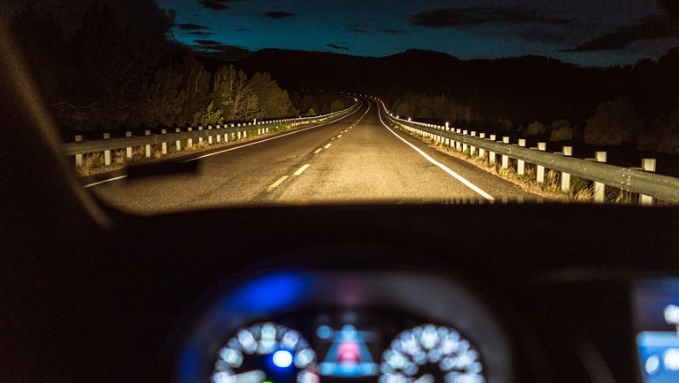 Country highway at night - Driver's point of view