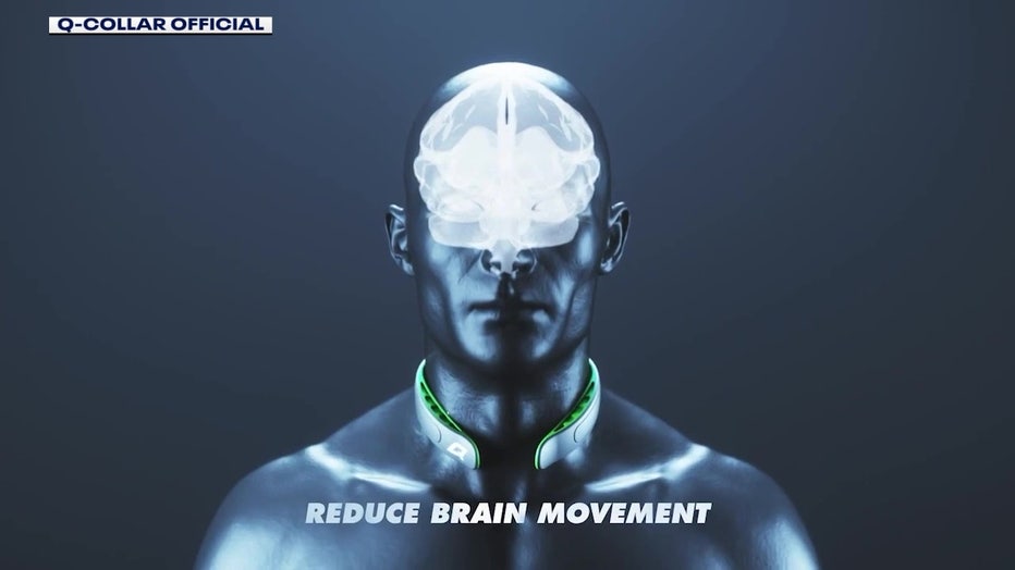 A screenshot of a video made by the manufacturer of Q Collar, showing how the device helps protect the brain.