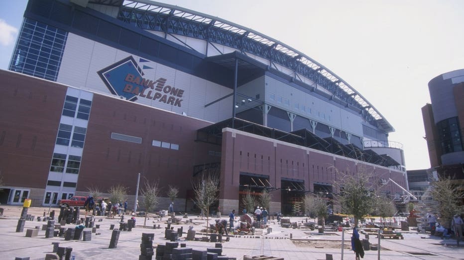 An exterior view of Chase Field in 1998. At the time, it was known as Bank One Ballpark (Jeff Carlick /Allsport)