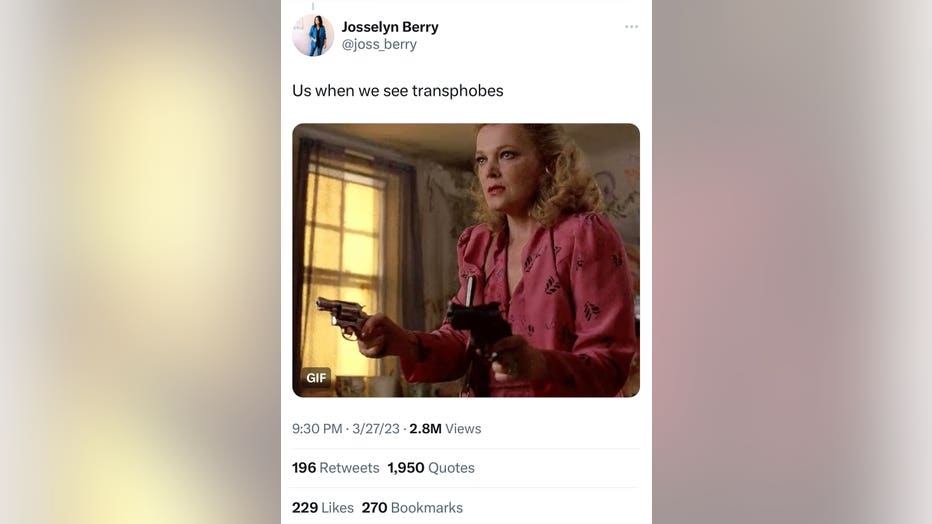 The tweet, posted to Josselyn Berry's account, has since been removed from Twitter.