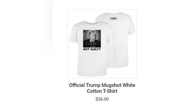 Trump mugshot: Shirts for sale with fake mugshot of Trump on his online store