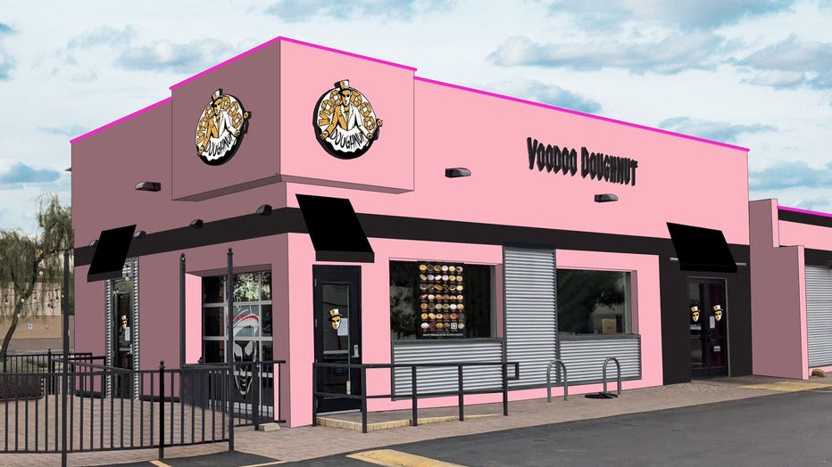 A rendering of Voodoo Doughnut's first Arizona location at 1324 S Rural Road.