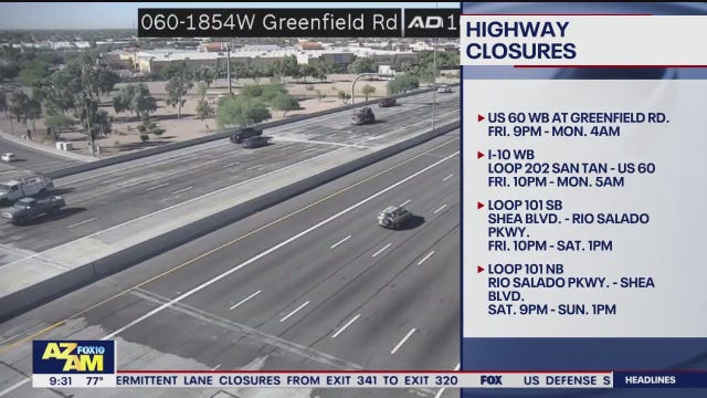 Phoenix-area freeway closures, restrictions this weekend: Oct. 13-16