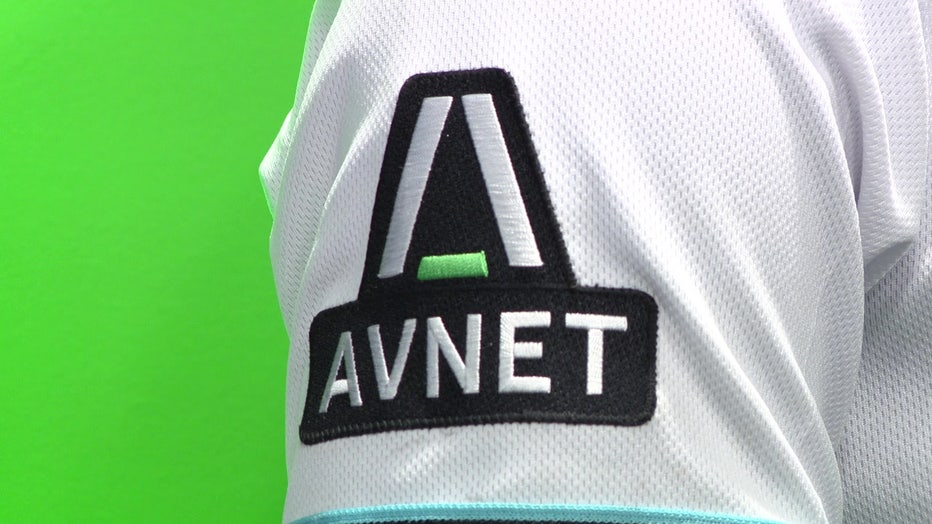 Avnet's logo on an Arizona Diamondbacks jersey.