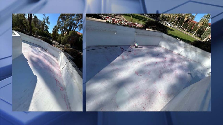 red dye in old main fountain