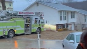 Watch: Fire truck spins out, crashes on icy Missouri road