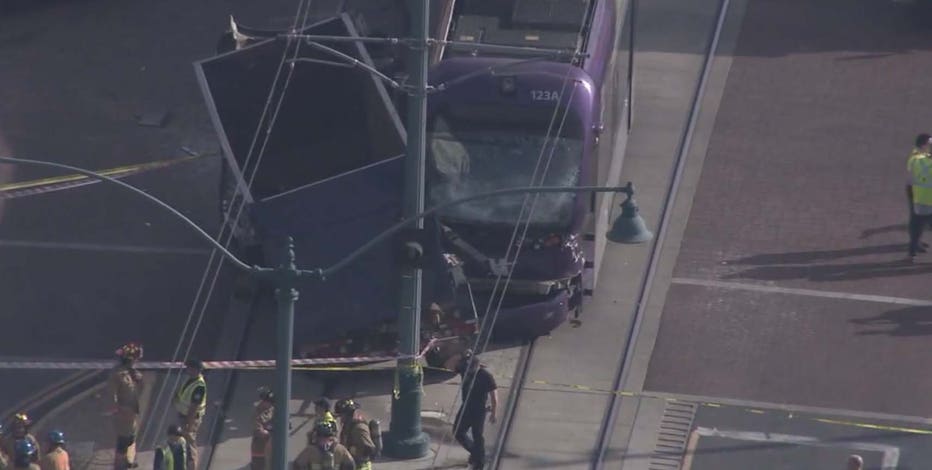 3 hurt in Mesa garbage truck, light rail crash