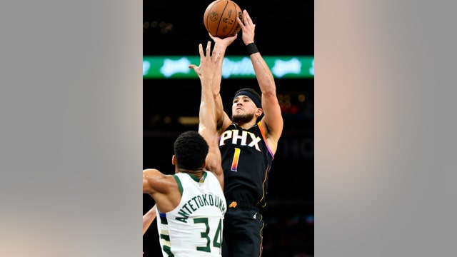 Booker scores 32, Durant adds 28, Suns push past short-handed Bucks 114-106