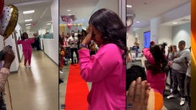 Woman beats cancer and accepts proposal from high school sweetheart on the same day