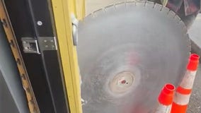 Watch: Oregon man narrowly escapes death after runaway saw blade misses him