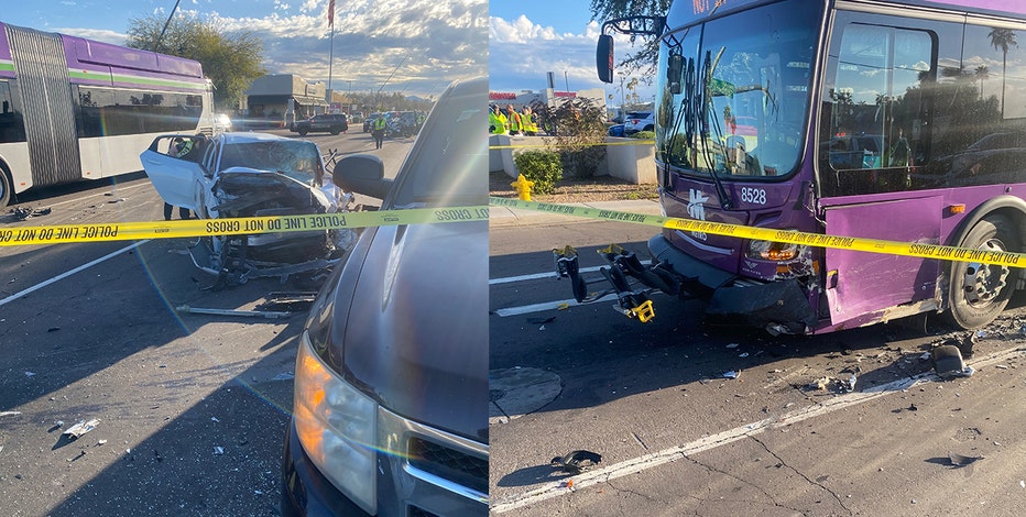 Mesa crash involving Valley Metro bus, truck and car kills 1 person