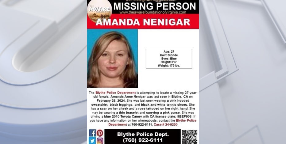 Amanda Nenigar found dead near California-Arizona border