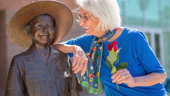 Statue stolen from Make-A-Wish Foundation replaced in emotional ceremony