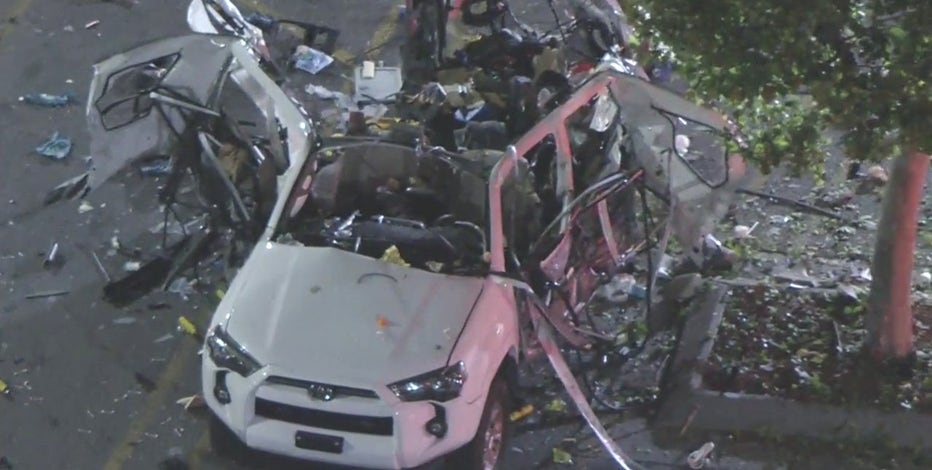 SUV explodes in Los Angeles parking lot after man lights cigarette