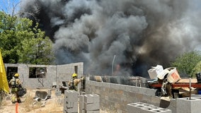 Large fire burns mobile home, trees in south Phoenix; requires animal control