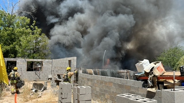 Large fire burns mobile home, trees in south Phoenix; requires animal control