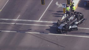 Rollover crash leaves Gilbert Police car on its roof in Queen Creek