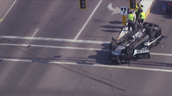 Rollover crash leaves Gilbert Police car on its roof in Queen Creek