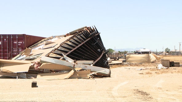 Severe weather leaves Buckeye neighborhood in disarray with mobile home flipped and downed power poles