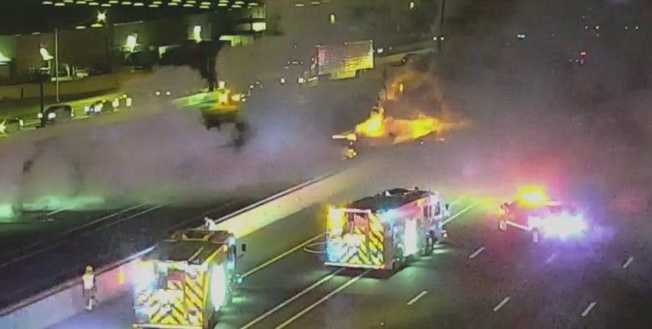 1 dead, 2 injured in fiery I-10 crash involving semi-truck and Corvette