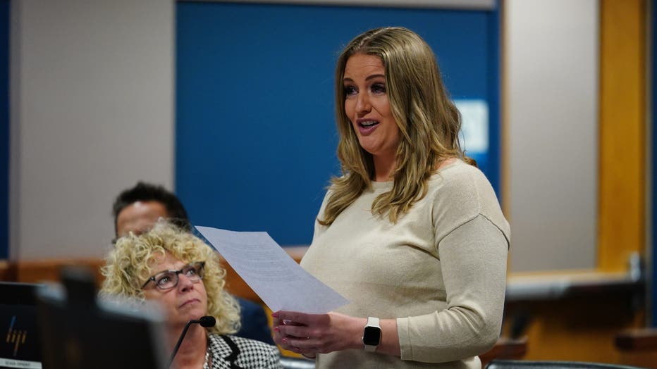 Jenna Ellis reads a statement at the Fulton County Courthouse in Atlanta, Georgia in 2023. (Photographer: John Bazemore/AP/Bloomberg via Getty Images)