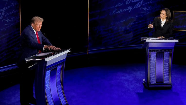 Vice President Kamala Harris (right) and former President Donald Trump (left) during the second presidential debate on Sept. 10, 2024. (Photographer: Doug Mills/The New York Times/Bloomberg via Getty Images)