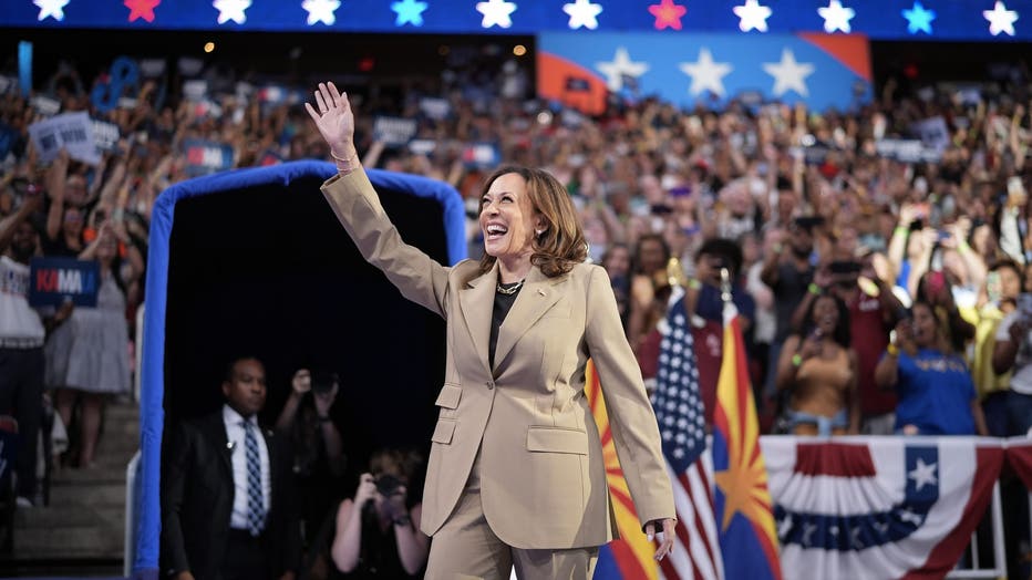 Democratic Presidential Candidate Kamala Harris Holds Rally With Running Mate Tim Walz In Arizona