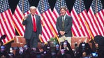 Donald Trump appears with Tucker Carlson in Glendale on Halloween