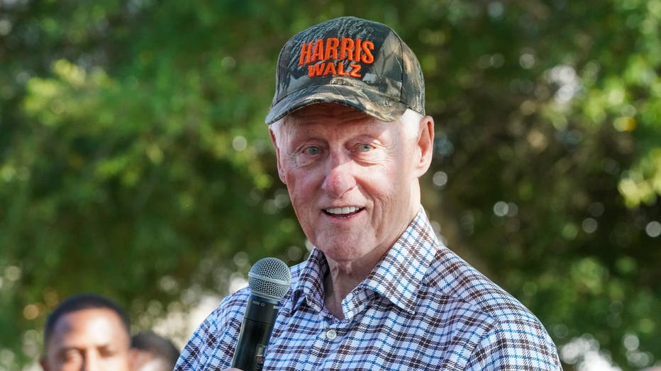 Former President Bill Clinton speaks in support of the Harris Walz presidential campaign during an event in Fort Valley, Georgia. (Photo by Julia Beverly/Getty Images)