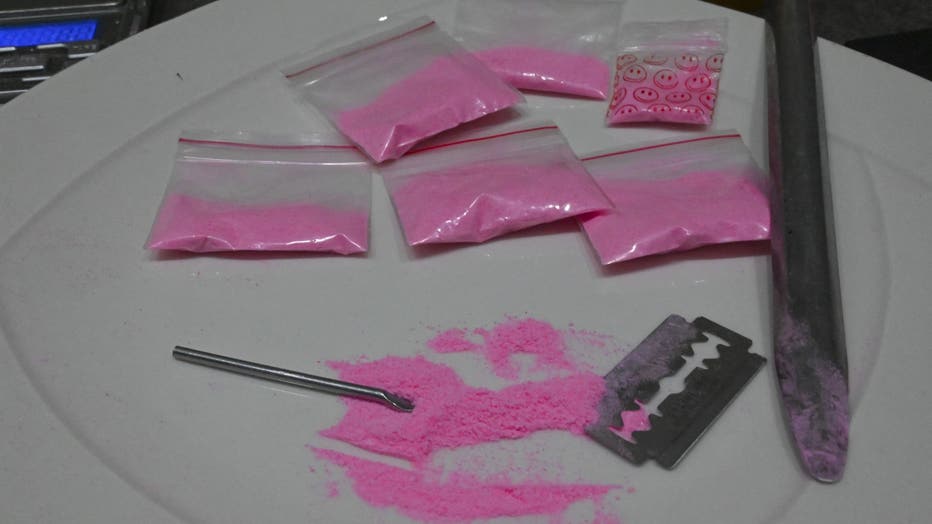 Bags containing a powder known as Tusi or pink cocaine. (Photo by JOAQUIN SARMIENTO/AFP via Getty Images)