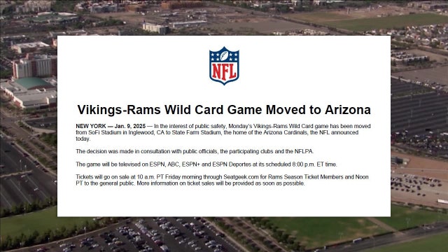 Vikings-Rams NFL playoff game will be played at State Farm Stadium