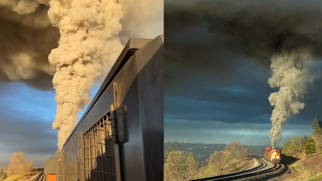 Train catches fire in Flagstaff, sends large plume of smoke into air