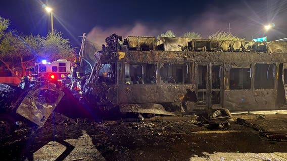 Fiery light rail, tractor trailer crash in Phoenix injures a person