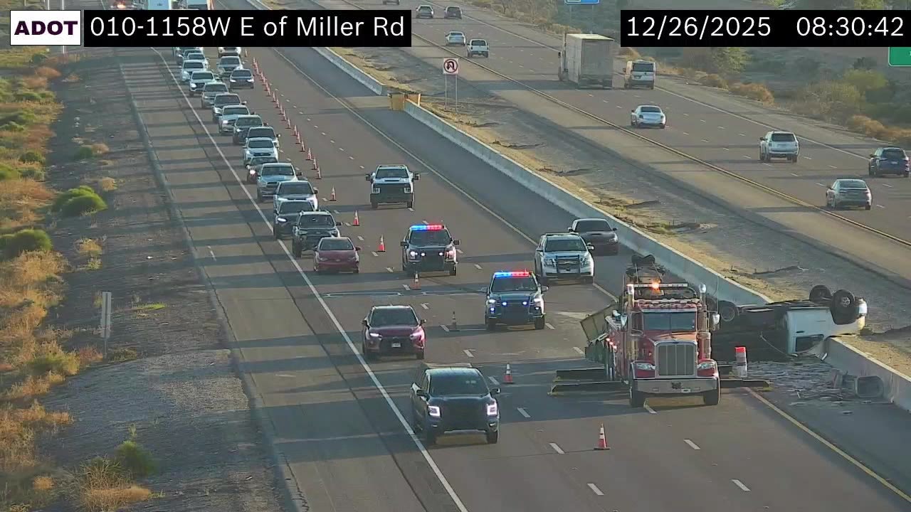 Overturned trailer spilled bricks onto I-10 in the far West Valley: ADOT