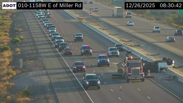 Overturned trailer spilled bricks onto I-10 in the far West Valley: ADOT