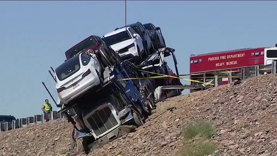 Phoenix I-17 crash video: Trucks left dangling over freeway edge