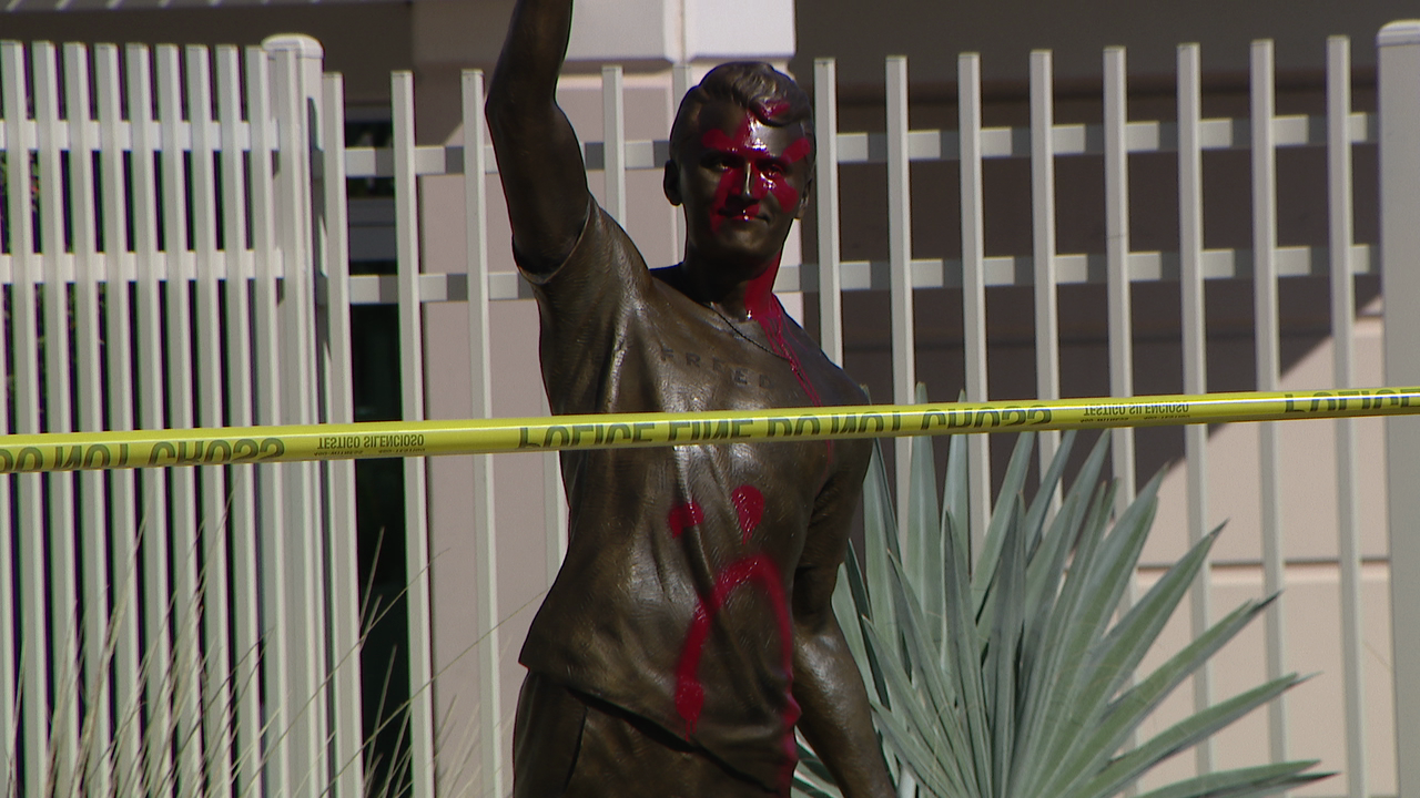 Charlie Kirk memorial statue vandalized at TPUSA headquarters with red spray paint