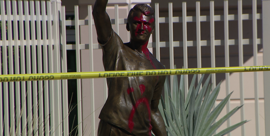 Charlie Kirk memorial statue vandalized at TPUSA headquarters with red spray paint