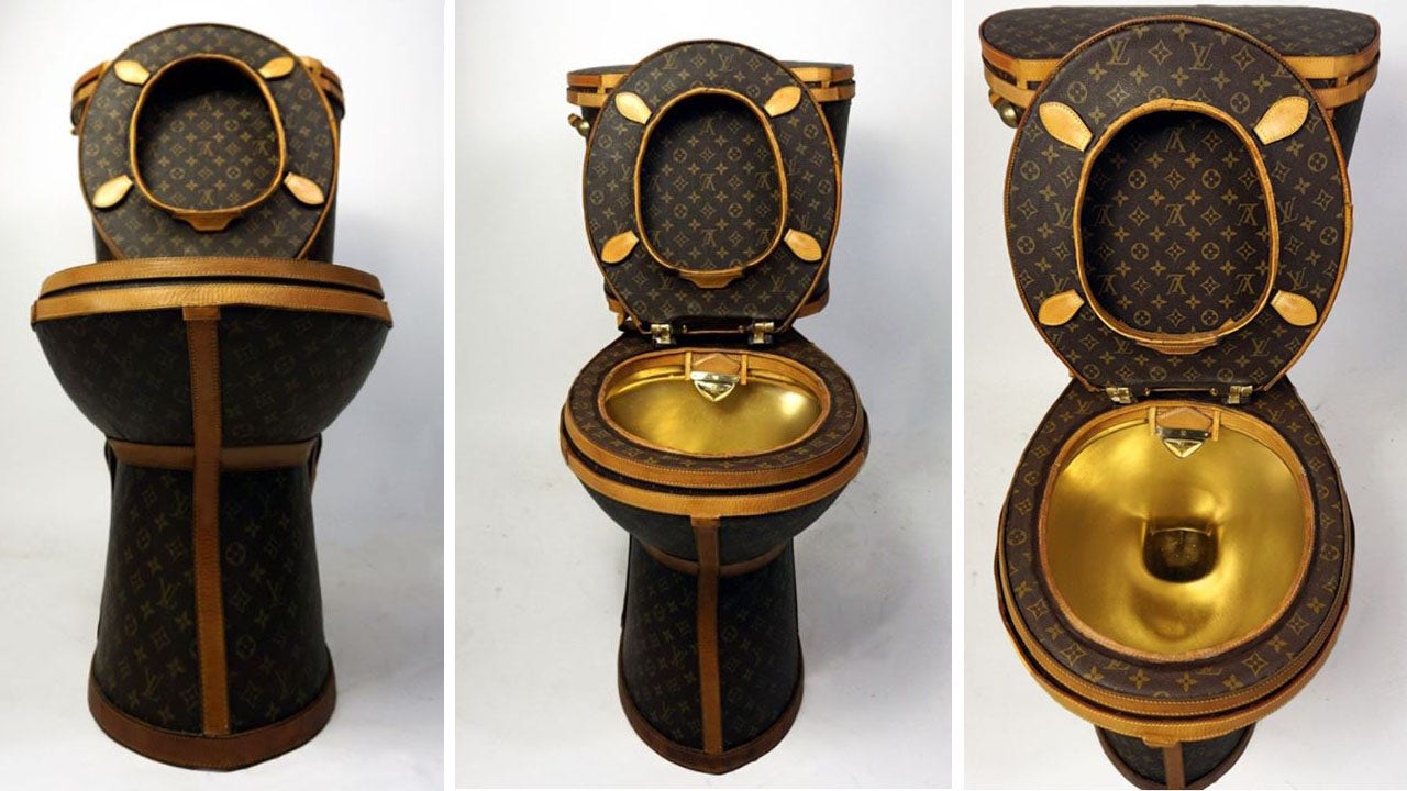 Artist covered a toilet with $15,000 worth of Louis Vuitton bags