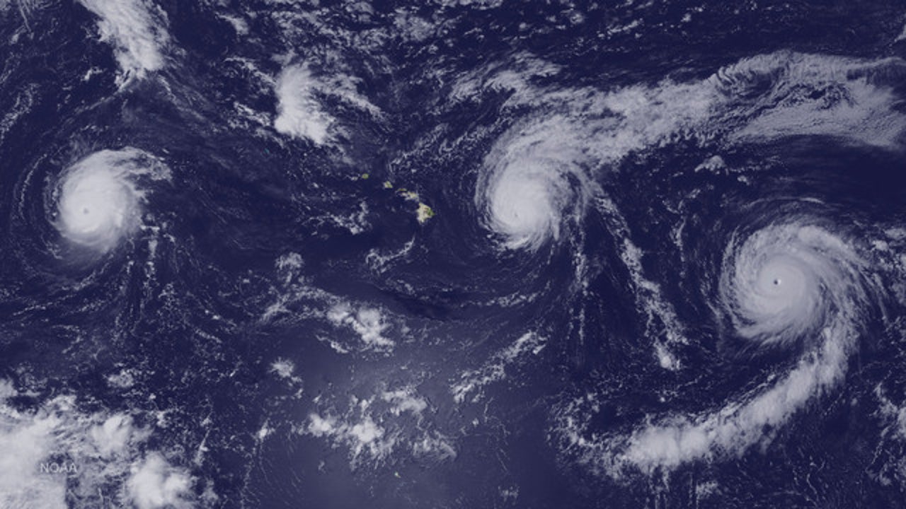 Hurricanes surround Hawaii in amazing photo